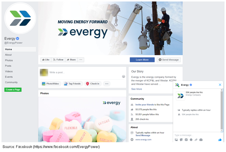 Evergy chatbot on Facebook