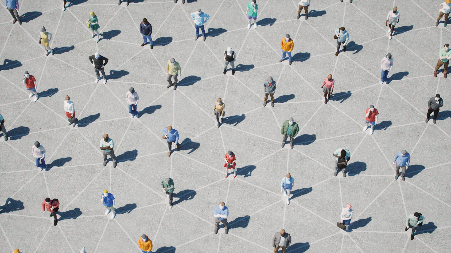 Drawing of many people interconnect with lines