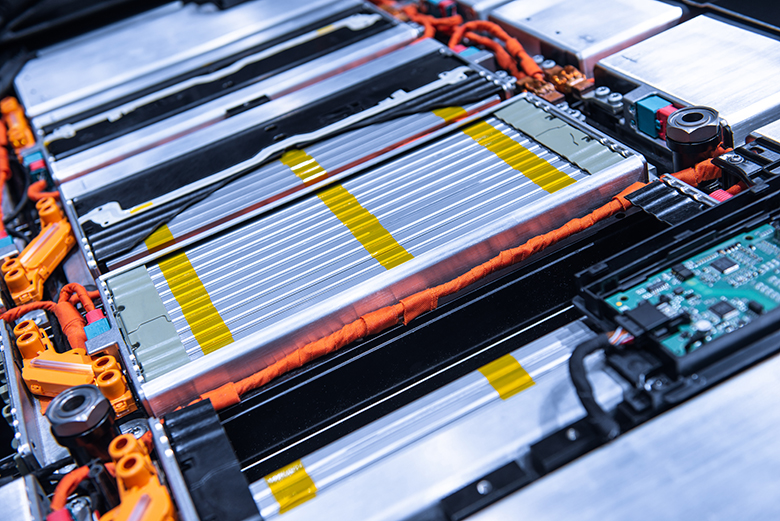 Closeup of EV battery