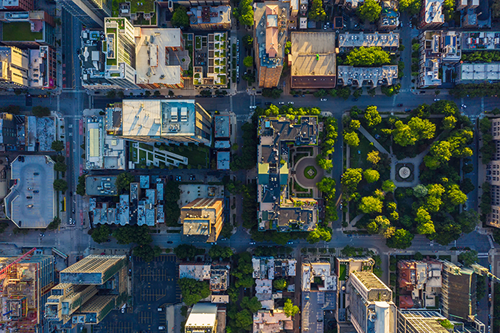 Aerial view of city blocks