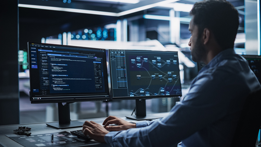 Analyst using computers