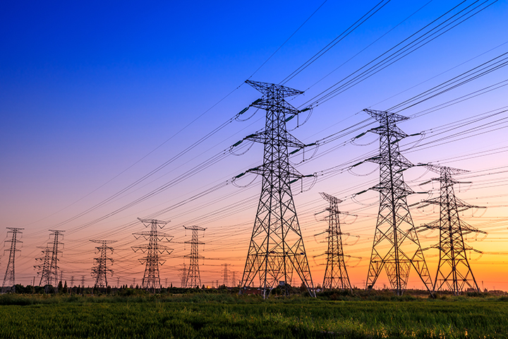Image of power lines at sunset