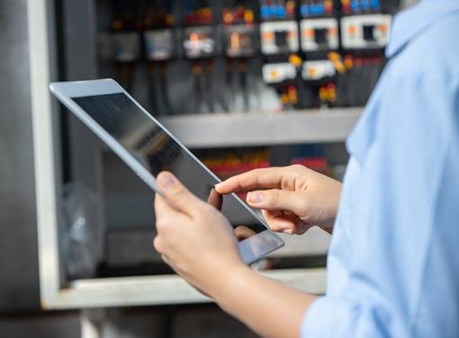 Engineer reviewing data